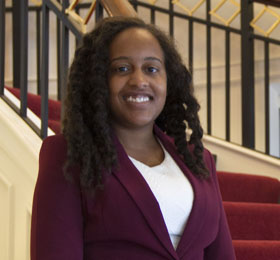 Pictured is M.B.A. alumna Camille Reed, vice president and business analytics consultant for BNY Mellon. | Photo by Shayna Mendez