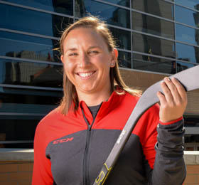 Pictured is Krystin Roczko, M.B.A. alumna and U.S. field marketing manager for Reebok-CCM Hockey. | Photo by Jim Judkis