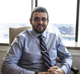 Pictured is Stoycho Stoychev, M.B.A. alumnus and Credit Management Report and Analysis Manager and 14-Q Corporate and CRE Loan Reporting Analyst for BNY Mellon. | Photo by Daniel Kelly