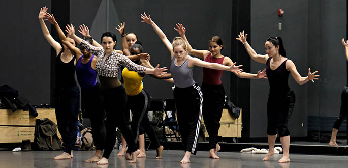 Company members from Pilobolus' Shadowland hosted a master class with Point Park University dance majors Feb. 10. Photos | Brian Cohen