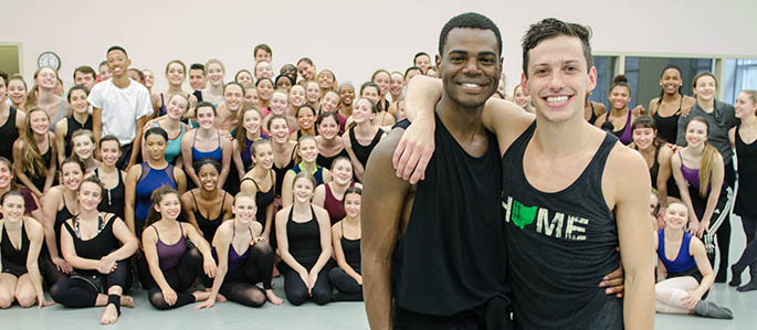 Alumni Ahmad Simmons and Ian Spring from Parsons Dance Company hosted a master class at Point Park during NHSDF. Photo | Christopher Rolinson
