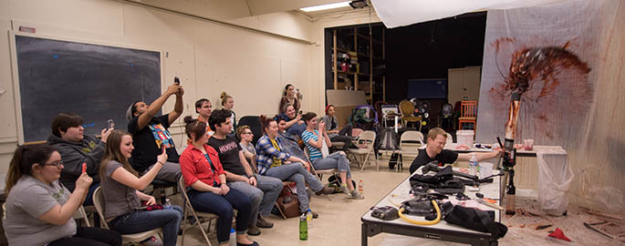 Steve Tolin hosts a blood workshop with Conservatory of Performing Arts students at the Pittsburgh Playhouse. Photo | Chris Squire