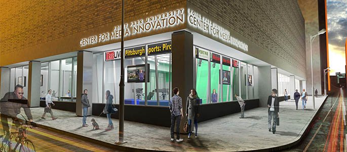 The exterior of the new Center for Media Innovation.