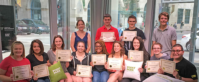 Fourteen high school students explored Downtown Pittsburgh and gained hands-on experience in their career-to-be at Point Park University's Interactive Multimedia Storytelling workshop held July 17-20 in the Center for Media Innovation.