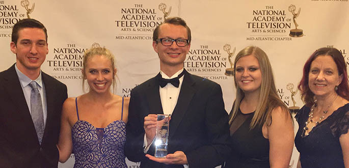 Josh Croup, a senior broadcast major at Point Park University, won a 2017 Mid-Atlantic Emmy. Photo | Robin Cecala