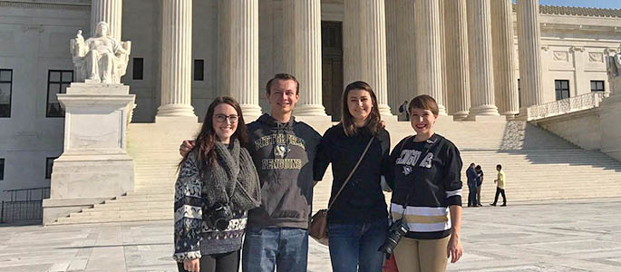 Point Park students left to right: Nikole Kost, Josh Croup, Nicole Pampena and Gracey Evans visit the Supreme Court in Washington, D.C. Submitted photo