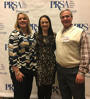 Pictured is Point Park student Lauren Joseph and her parents at the PRSA Renaissance Awards. Photo | Maggie McCauley