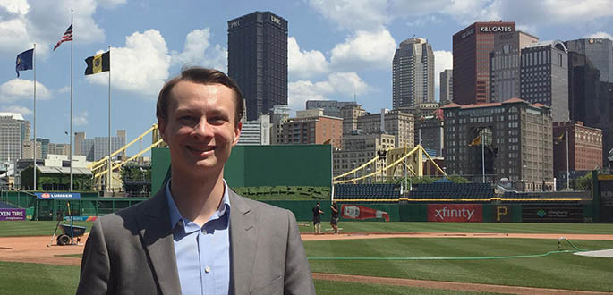 School of Communication student Josh Croup is an intern with the Pittsburgh Pirates. Photo | Kelsey Veydt
