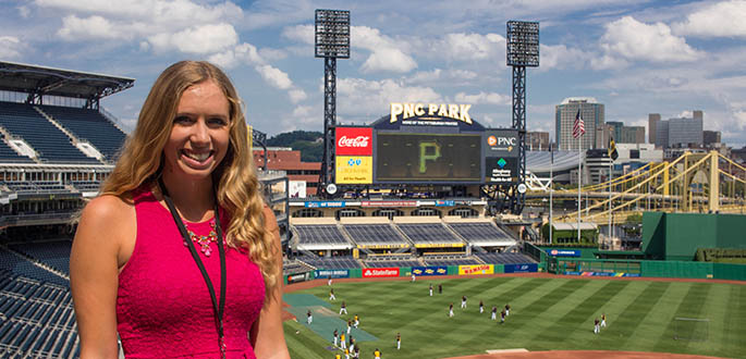 Broadcast reporting major Sara Mackulin is a media relations intern for the Pittsburgh Pirates. Photo | Annie Brewer