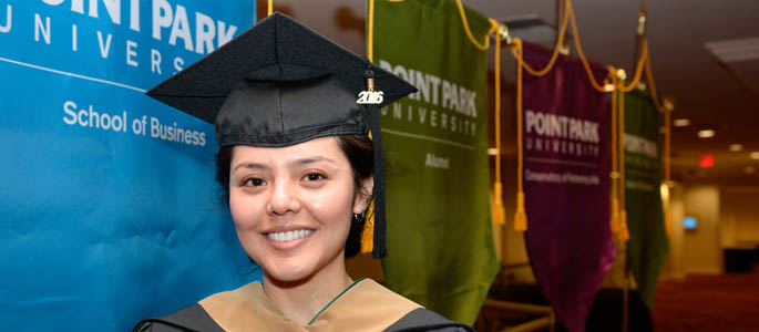 Pictured is Sharon Rodriguez, M.A. in leadership graduate. | Photo by Chris Rolinson