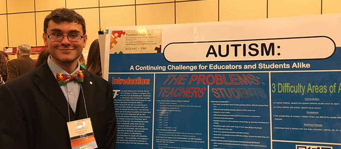 Point Park University student Tim Grebeck with his poster at the 2016 National Collegiate Honors Council in Seattle. Submitted photo