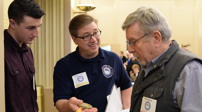 Pictured left to right are Point Park student Ethan Leisie; Dr. Todd DePastino and veteran Bob Harbula.