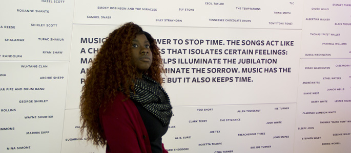 Pictured is a Point Park student at the Smithsonian National African American Museum of History and Culture. | Photo by Shayna Mendez