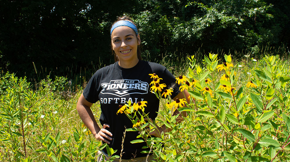 Pictured is biological sciences student and Allegheny Land Trust intern Paula Ambrose. Photo by Brandy Richey.
