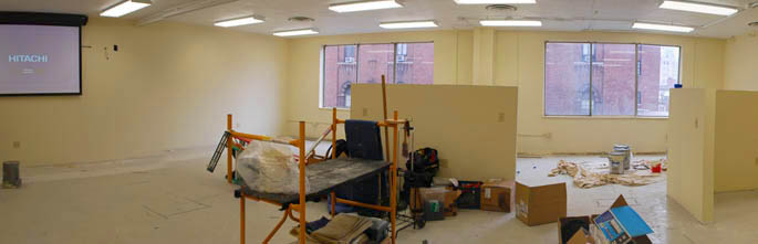 University construction crews are working to build the crime scene rooms in a space in Academic Hall. | Photo by Stephanie R. Jackson