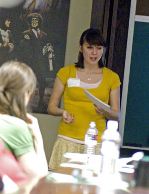 Student Jewell Bohlinger gives a presentation at the Undergraduate Humanities Symposium. | Photo by Christopher Rolinson