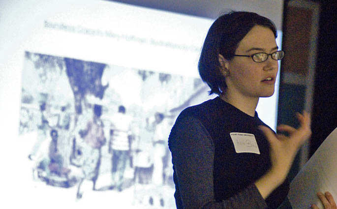Student Ana Bird gives a presentation at the first Undergraduate Humanities Symposium. | Photo by Christopher Rolinson