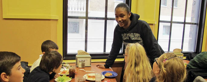 Pictured are Point Park education majors with students from the Three Hierarchs Eastern Orthodox School.