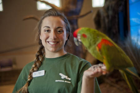 Pictured is Point Park biology student and National Aviary intern Maria Fusco.