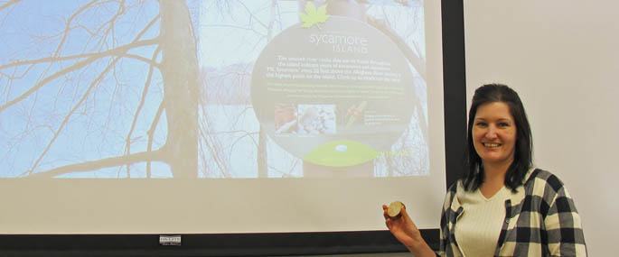 Pictured is Ingrid Reiland, a recent biological sciences graduate who performed research on tree cores from Sycamore Island. | Photo by Amanda Dabbs