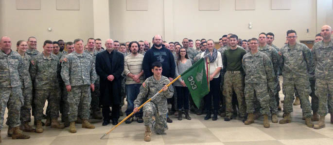 Pictured are Point Park criminal justice and intelligence studies students with soldiers of the 303rd Psychological Operations Unit of the Army Reserves. | Photo submitted by Sean Elliot Martin