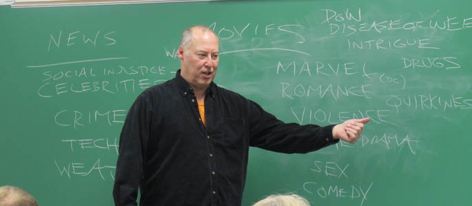 Pictured is Stewart O'Nan leading a master class at Point Park University. | Photo by Amanda Dabbs