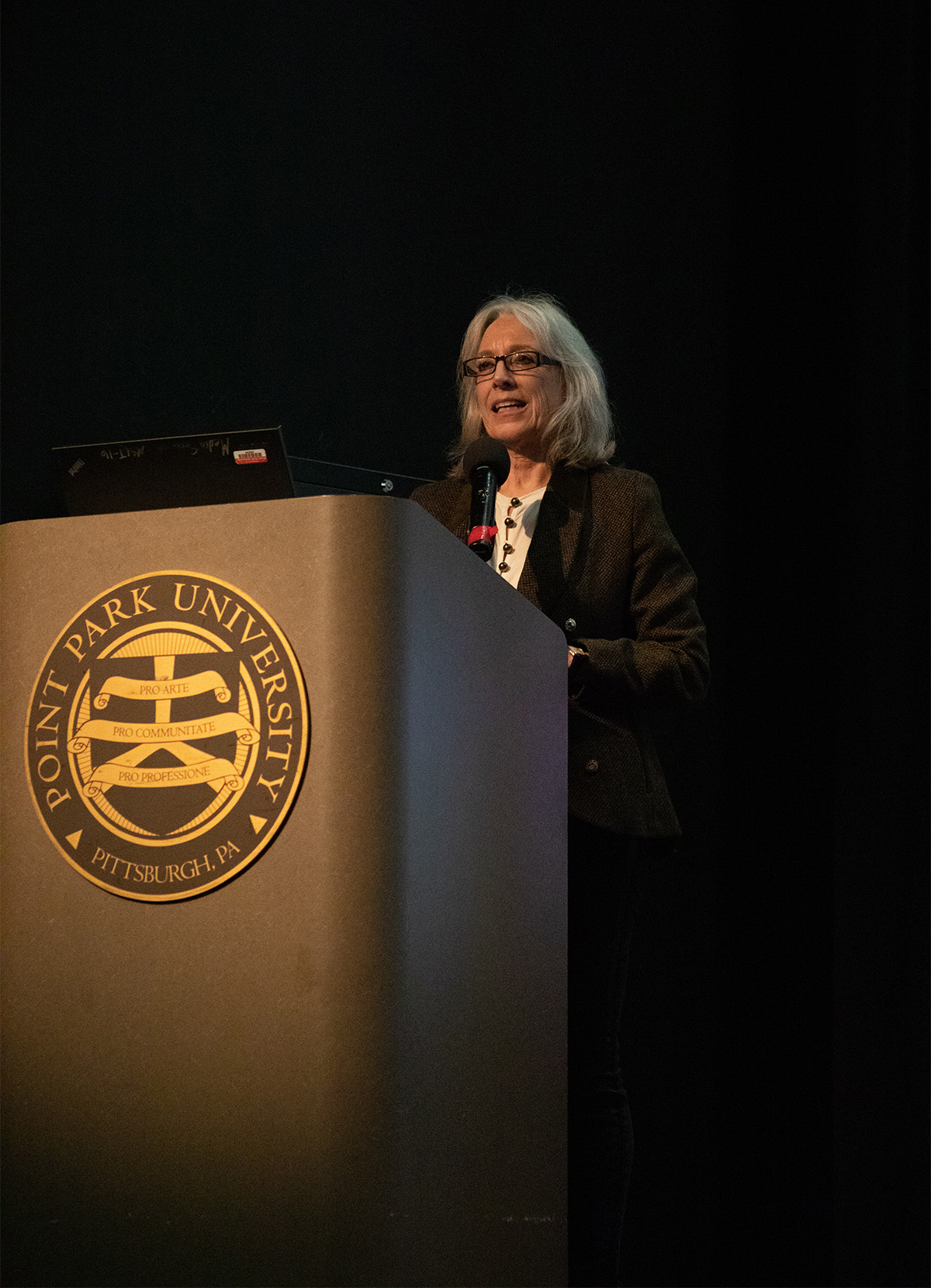 Pictured are the Ambassador Feierstein and Carolyn McIntyre presentations on campus. Photos by Hannah Johnston