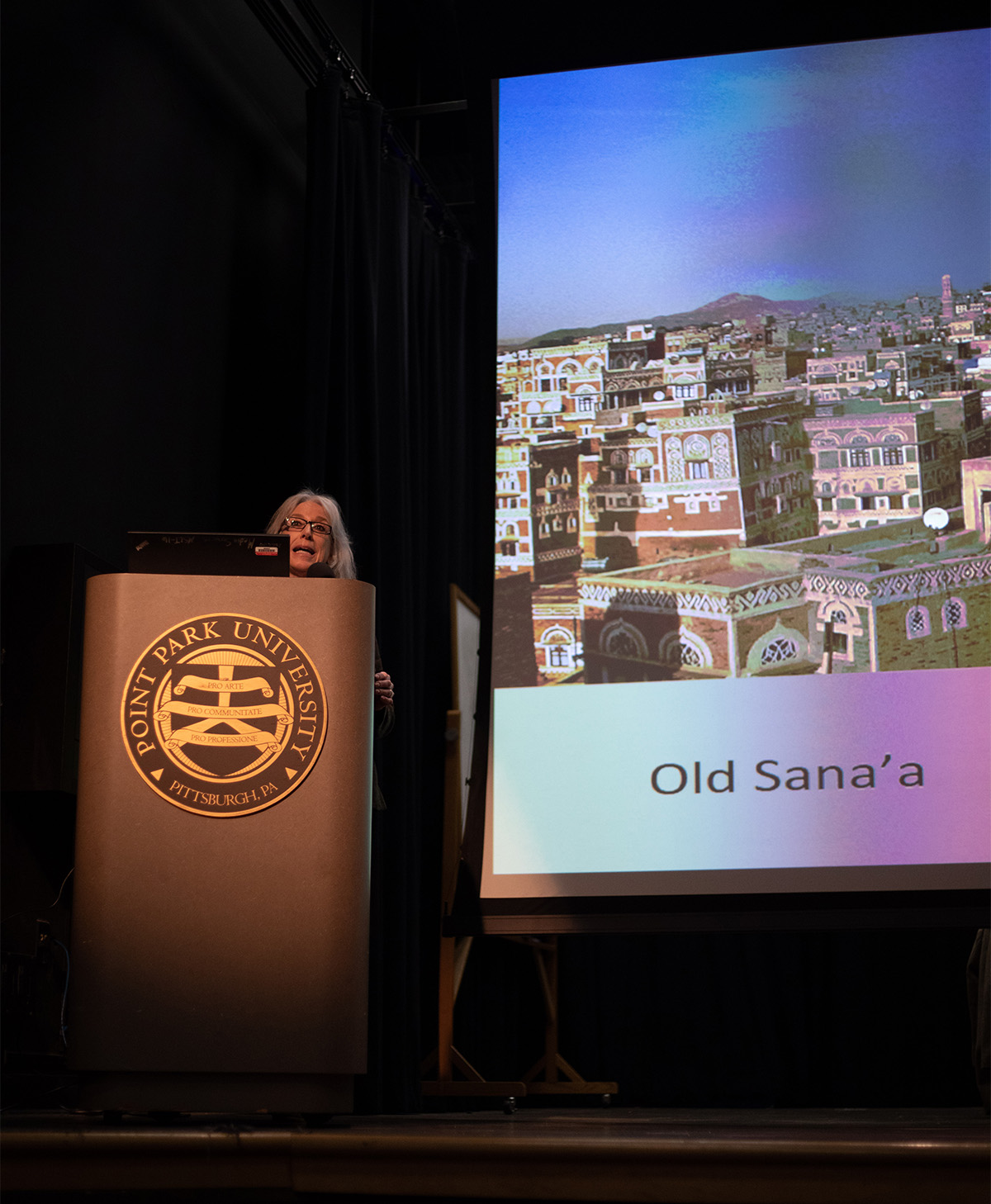 Pictured are the Ambassador Feierstein and Carolyn McIntyre presentations on campus. Photos by Hannah Johnston