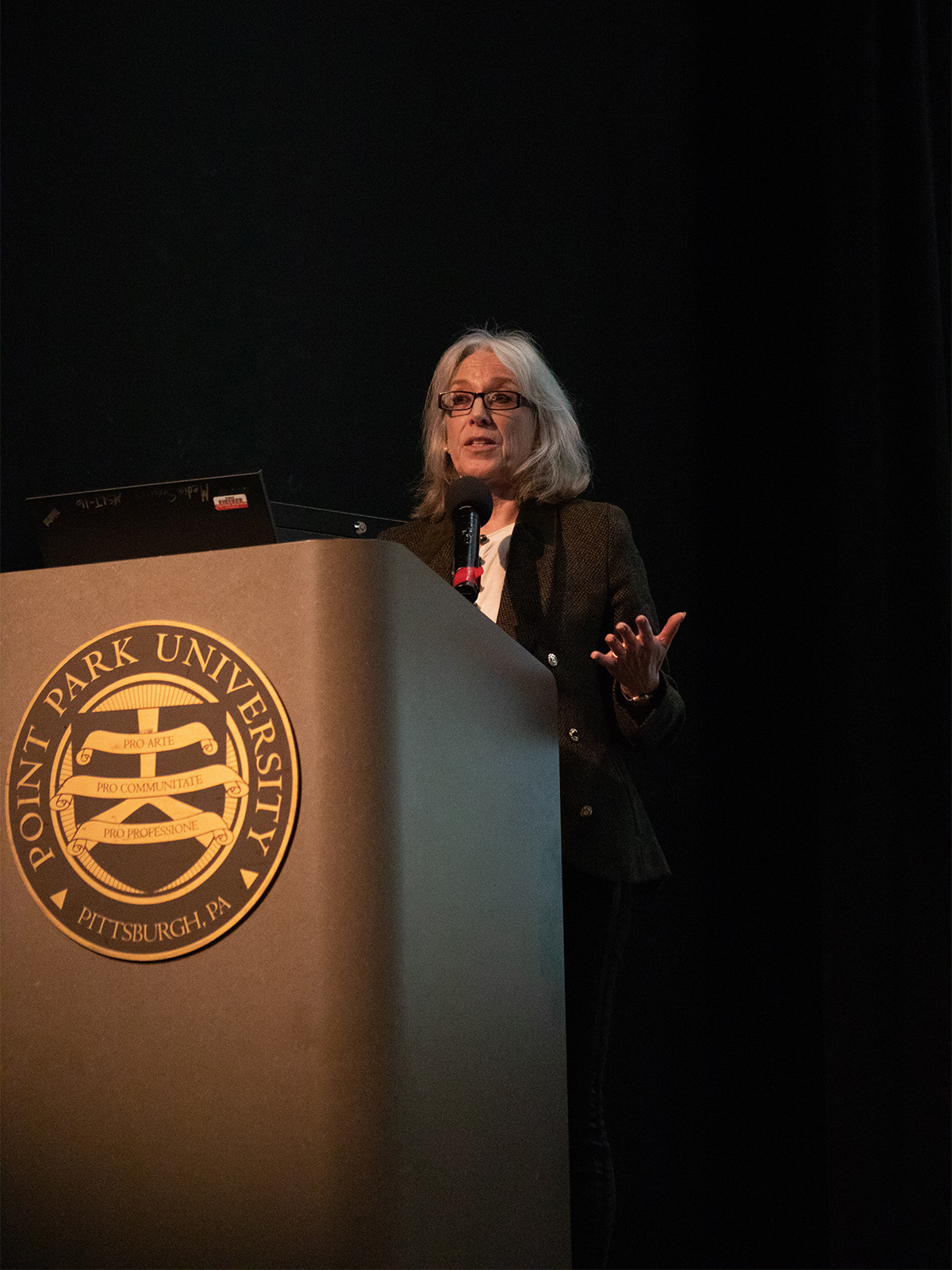 Pictured are the Ambassador Feierstein and Carolyn McIntyre presentations on campus. Photos by Hannah Johnston