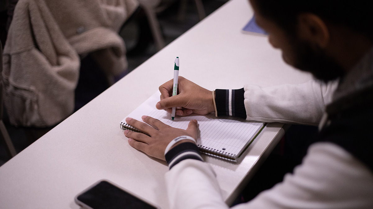 Pictured is the guest writer event with John Fried. Photo by Hannah Johnston