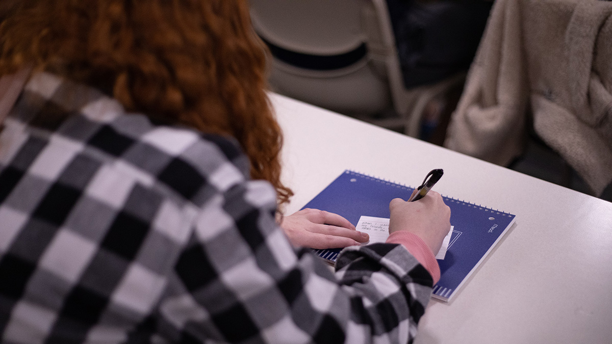 Pictured is the guest writer event with John Fried. Photo by Hannah Johnston