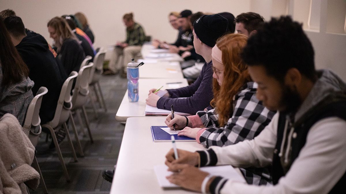 Pictured is the guest writer event with John Fried. Photo by Hannah Johnston