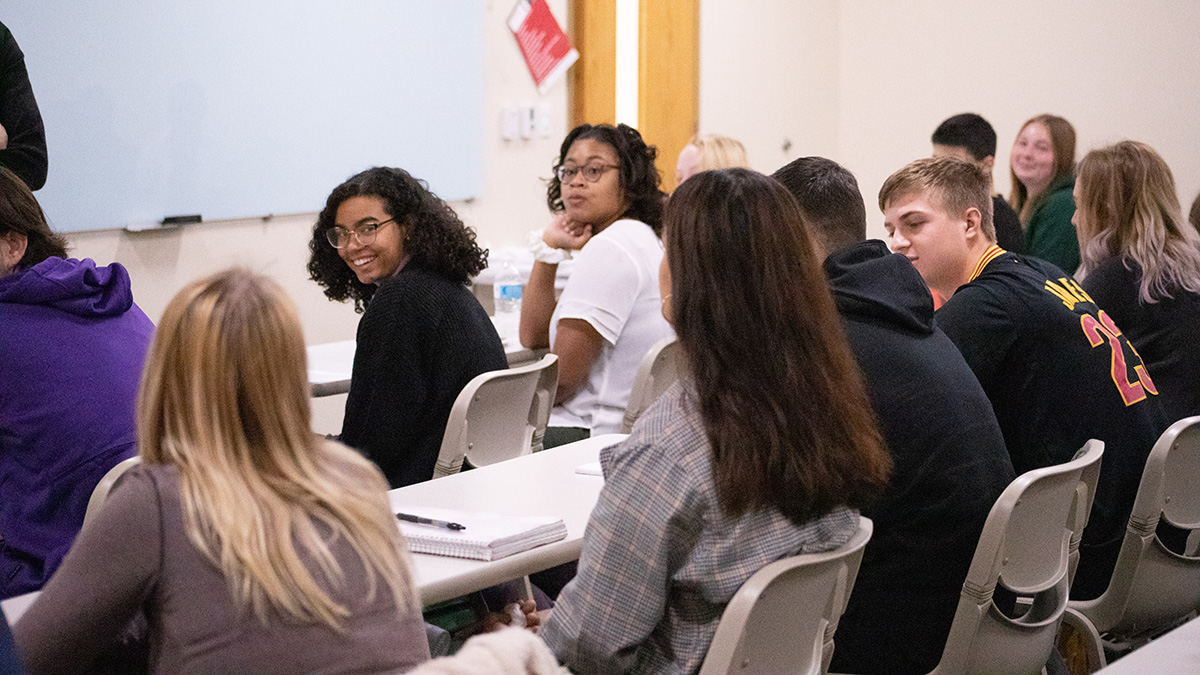 Pictured is the guest writer event with John Fried. Photo by Hannah Johnston