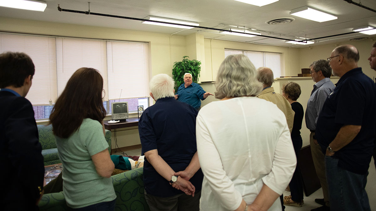 Pictured are members of the Hampton Township Citizens Police Academy at Point Park University's CSI House. Photo by Hannah Johnston.