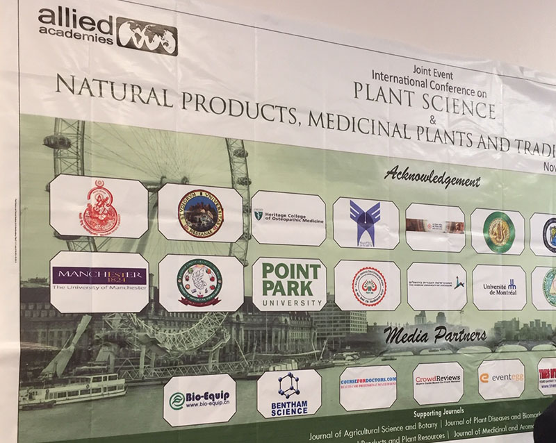 Pictured is the banner at the International Conference on Plant Science. Photo by Diane Krill, Ph.D.