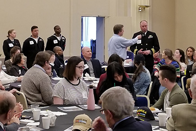 Pictured is a veteran speaking at the Korean War Veterans Storytelling Session March 20 on campus. Photo by Jehnie Burns, Ph.D.