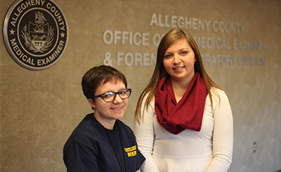 Pictured are forensic science alumna Leanna Brooks and Alex Pochiba. Photo by Oliva Ruk