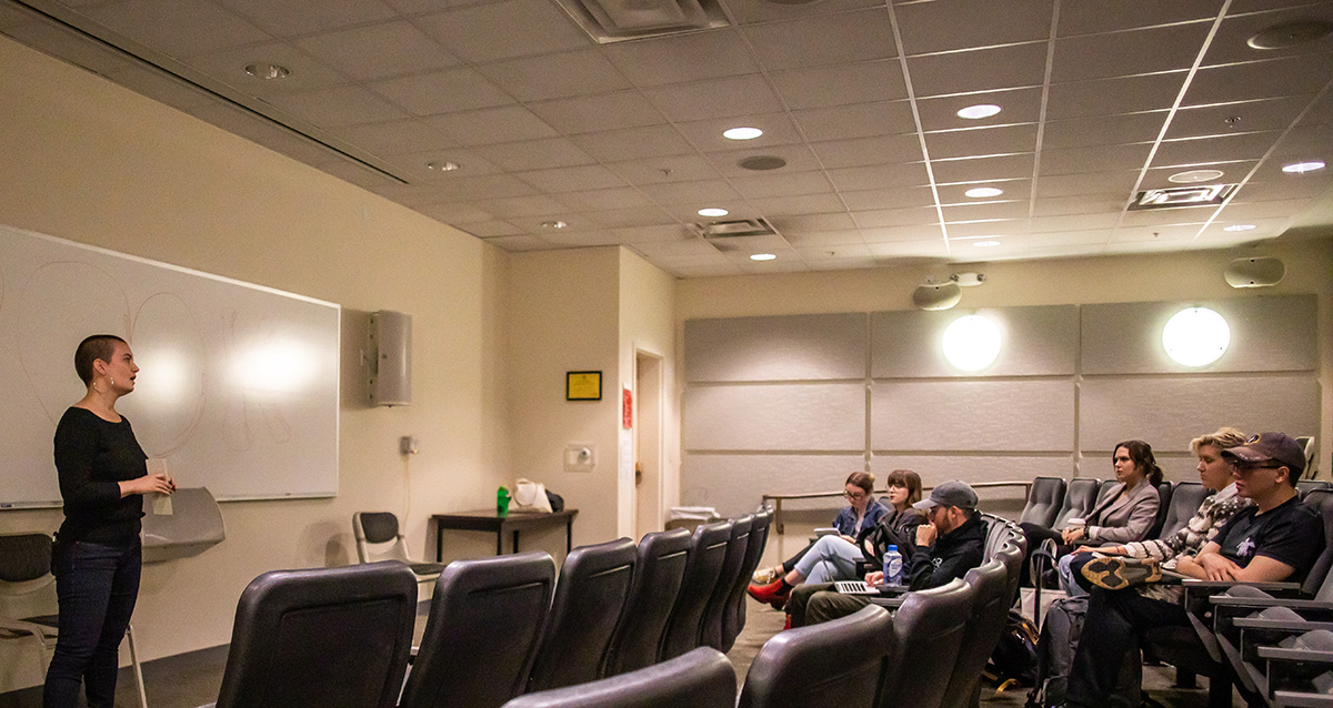 Pictured is music editor Margaret Welsh. Photo by Hannah Johnston