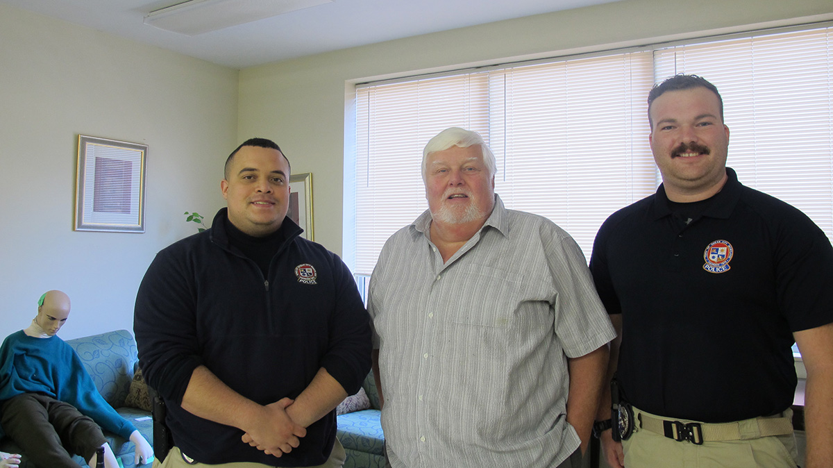 Pictured are Ocean City Police Department officers presenting at Point Park University. Photo by Amanda Dabbs