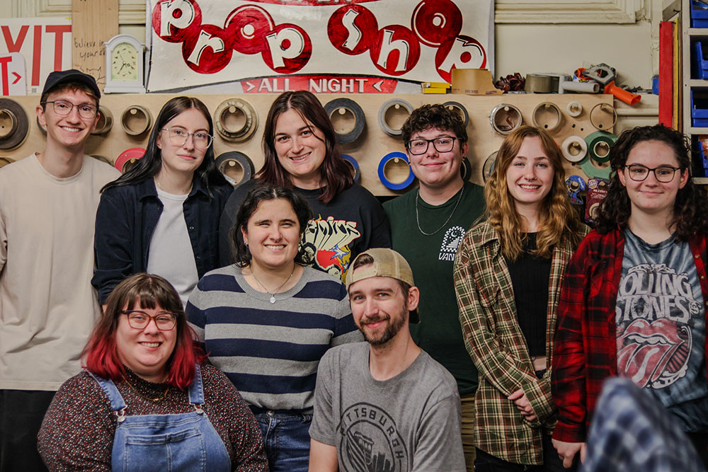 Pictured are students from the theatre production in the Pittsburgh Playhouse Prop Shop. Photo by Natalie Caine.