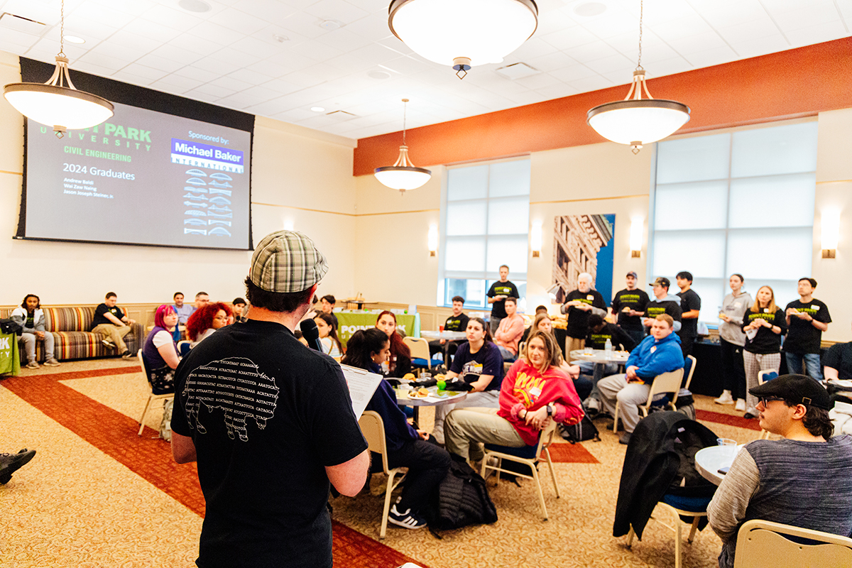 Pictured are students, faculty and staff at the Natural Sciences and Engineering Celebration. Photo by Ethan Stoner.