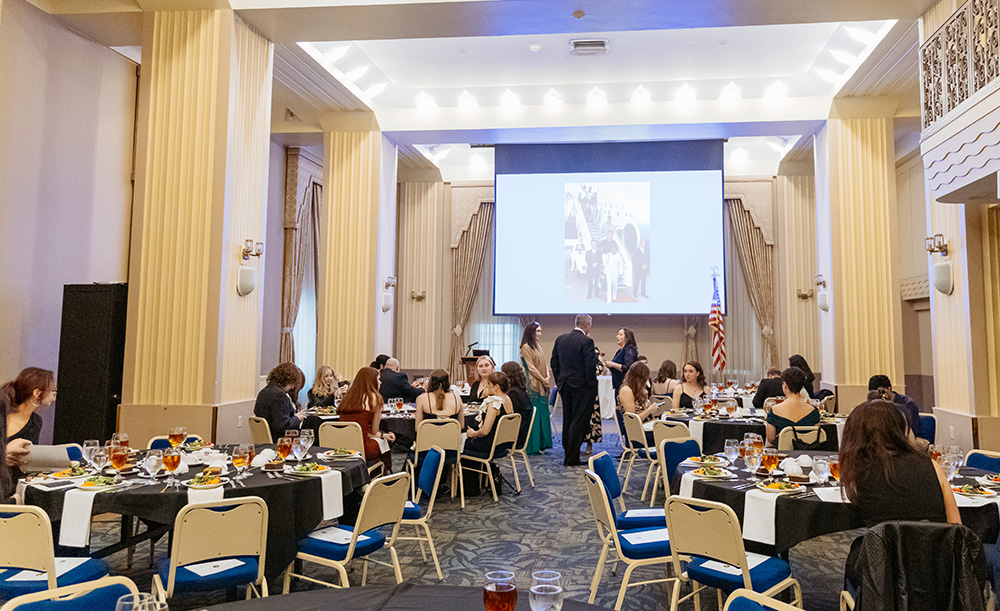 Pictured are students, faculty and staff at the Future Intelligence Officers dinner. Photo by Ethan Stoner.