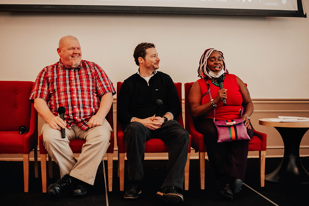 Pictured from left are alumni Shawn MacIntyre, Josh McCann and Shalace Moore. Photo by Madi Fisher.