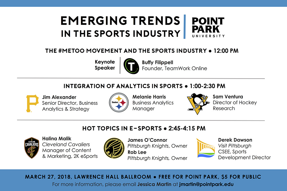 Pictured is the poster for the Emerging Trends in the Sports Industry 2018 seminar.