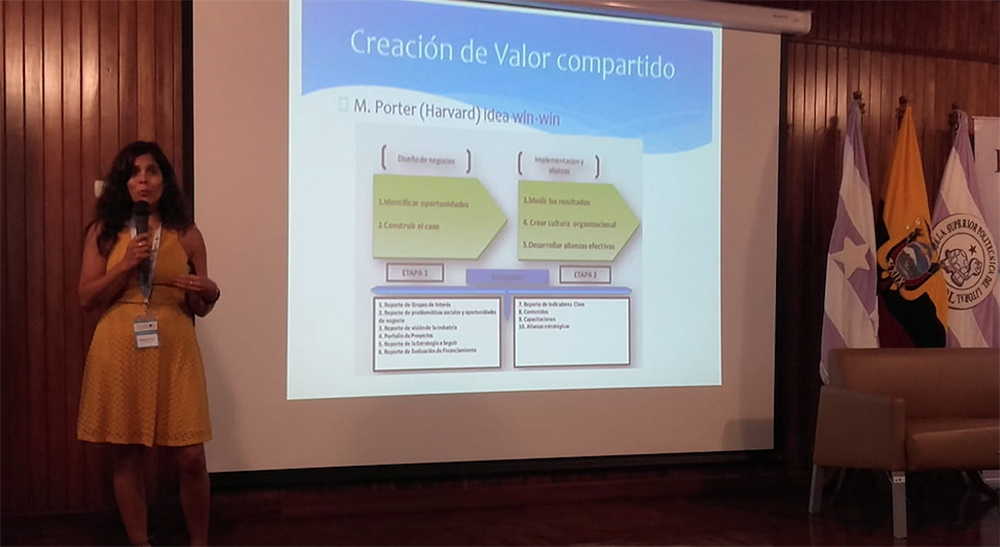 Pictured is Helena Knorr, Ph.D. presenting at ESPOL university in Ecuador. Photo submitted by Knorr.