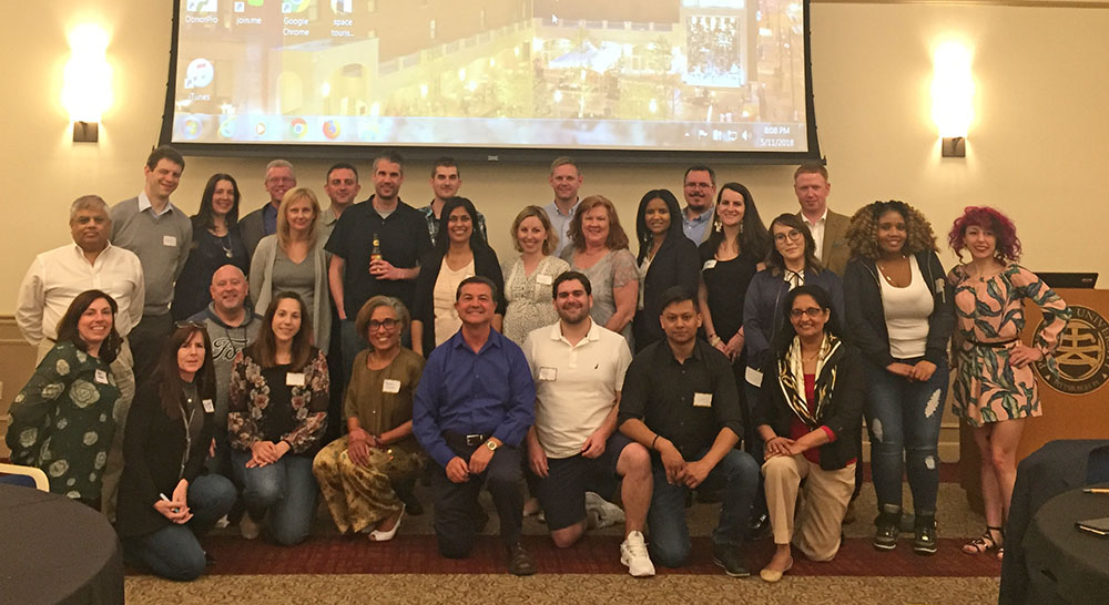 Pictured is Dr. Dimitris Kraniou with Point Park M.B.A. alumni, students and faculty. Photo submitted by M.B.A. alumna Kari Carbone.