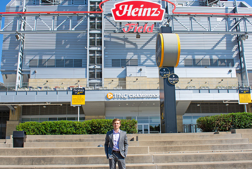 Pictured is SAEM major Mitchum Donatelli outside of Heinz Field. Photo by Brandy Richey.