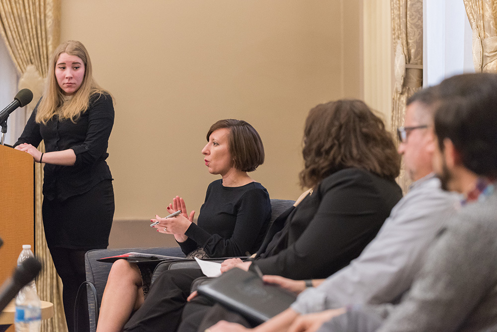 Pictured are panelists at a Point Park Student Human Resources panel discussion on networking. Photo by Nick Koehler