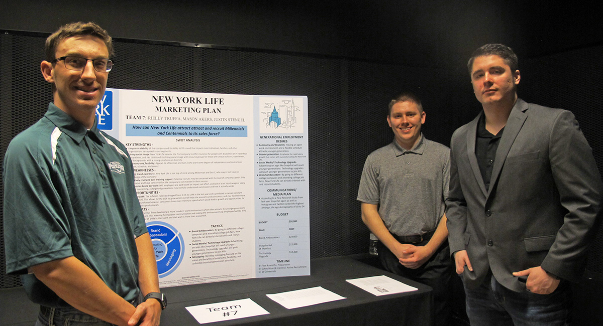 Pictured left to right are Point Park students Mason Akers, Justin Stengel and Rielly Truffa. Photo by Amanda Dabbs