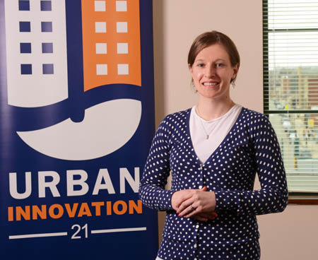 Pictured is M.B.A. alumna and Urban Innovation21 employee Alyssa Tress. | Photo by Jim Judkis